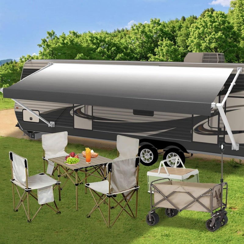 CYLAND استبدال قماش مظلة RV، قماش فينيل ثقيل الوزن 18.5 أونصة لاستبدال مظلة الكامبر، استبدال مظلة RV، مظلة عالمية للمقطورات، رمادي متلاشي 12' (قماش 11'2") - Image 2